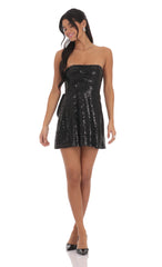 Sequin Attachable Bow Dress in Black
