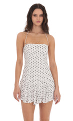 Polka Dot Halter Flare Dress in White