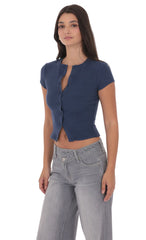 Ribbed Short Sleeve Top in Navy