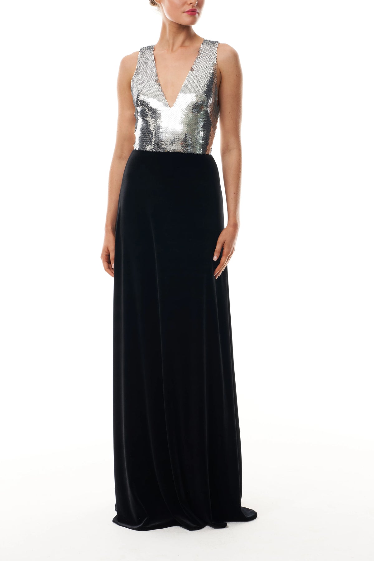 Sequin Velvet V-Neck Gown