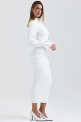 white ribbed knit cargo skirt