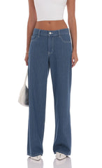Pinstripe Low Rise Baggy Jeans in Blue