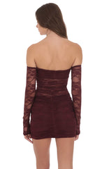 Lace Off Shoulder Bodycon Dress in Burgundy