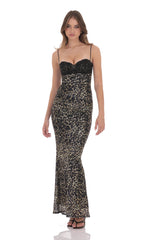 Lace Bust Maxi Dress in Cheetah Print