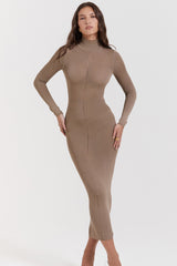 tan knit midi dress