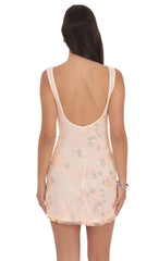 High Neck Floral Bodycon Dress in Light Pink