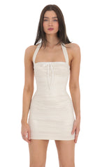 Mesh Dotted Bodycon Dress in Cream