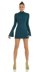 Long Sleeve Mock Neck Dress in Teal