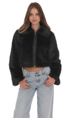 Faux Fur Cropped Jacket in Black