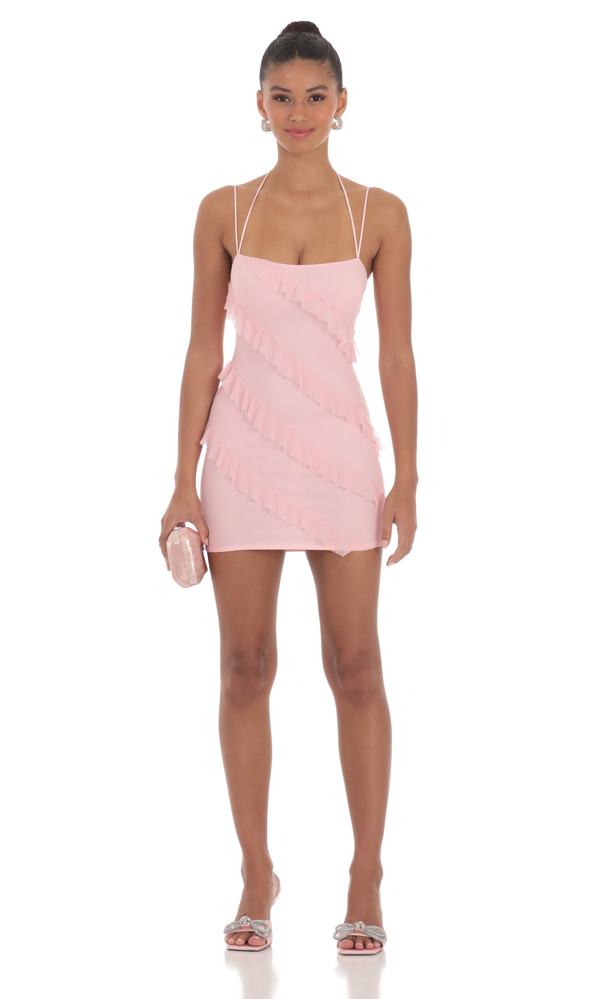 Mesh Ruffle Dress in Pink