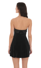 Strapless Velvet Skater Dress in Black