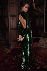 pine green sequin maxi dress