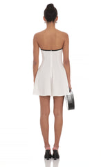 Black Trim Fit and Flare Dress in White