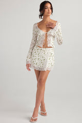garden print lace trim mini skirt