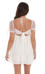 Daisy Puff Sleeve Babydoll Dress in White