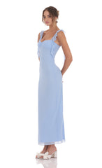 Mesh Tassel Strap Maxi Dress in Light Blue