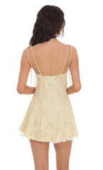 Floral Double Bows Ruffle Dress in Yellow