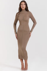 tan knit midi dress
