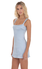 Satin Shift Dress in Light Blue