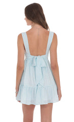 Floral Square Neckline Babydoll Dress in Blue and White