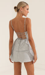 Floral Jacquard Ruffle Dress in Grey