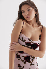 pink devore midi dress