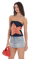 Mesh Floral Ruched Tube Top in Navy