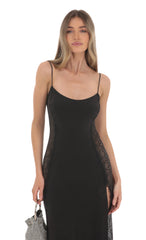Lace Side Cutout Maxi Dress in Black