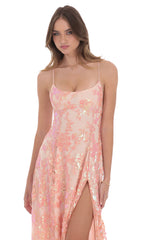 Sequin Embroidered Maxi Dress in Pink