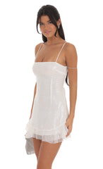 Sequin Ruffle Dress in White
