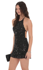 Mesh Sequin Halter Dress in Black