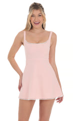 Embroidered Trim A-line Dress in Pink