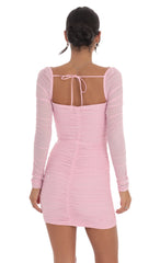 Rhinestone Long Sleeve Bodycon Dress in Pink