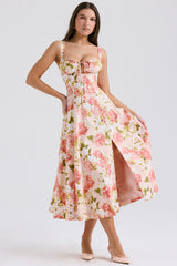 pink peony print cotton bustier sundress