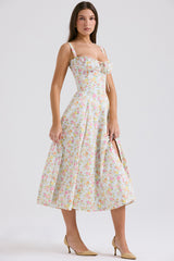 pale blue meadow print cotton bustier sundress