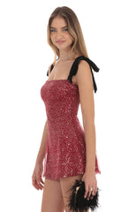Sequin Velvet Strap Dress in Burgundy