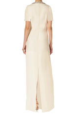 Jeweled Neck Caftan Silk White
