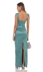 Satin Lace Maxi Dress in Blue