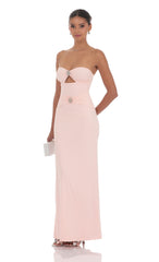 Silver Rose Cutout Maxi Dress in Pink