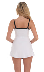 Black Trim A-line Romper in White