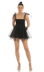 Glitter Bow Baby Doll Dress in Black