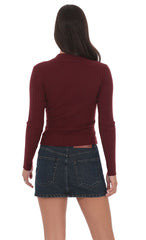 Mock Neck Zip-Up Cardigan in Maroon