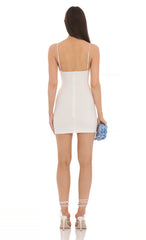 Lace Cowl Neck Bodycon Dress in White