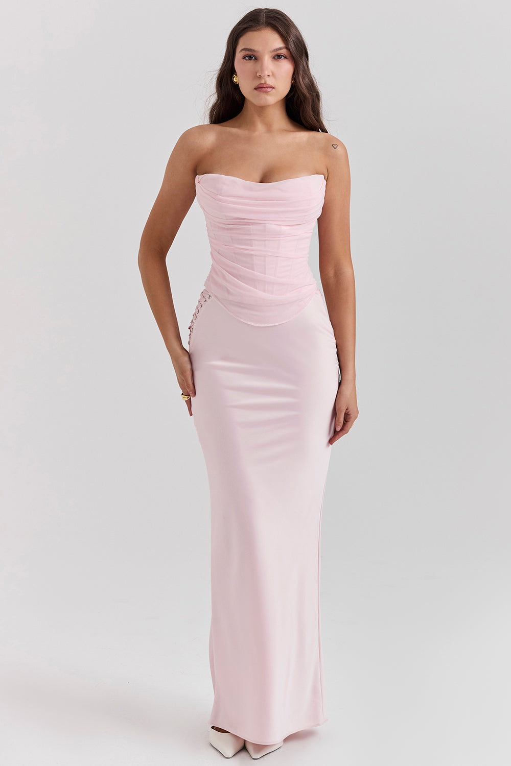 ballerina pink satin maxi skirt