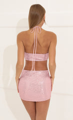 Sequin Halter Dress in Pink