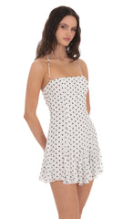 Polka Dot Halter Flare Dress in White