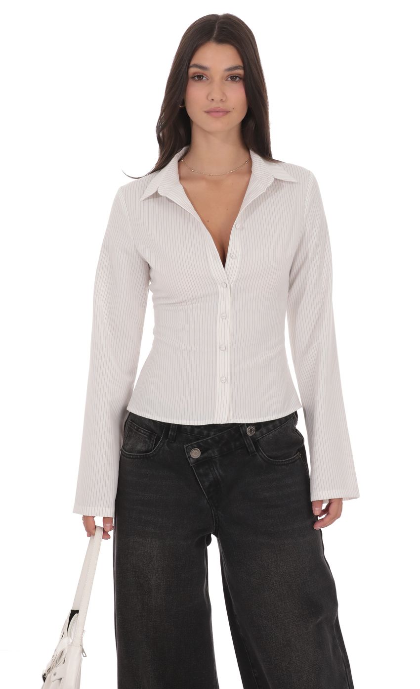 Pinstripe Button-Up Shirt in White