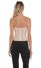 Corset Glitter Floral Top in Cream
