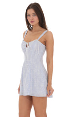 Striped Floral Triple Ties Dress in Blue