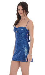 Sequin Front Twist Bodycon Dress in Royal Blue